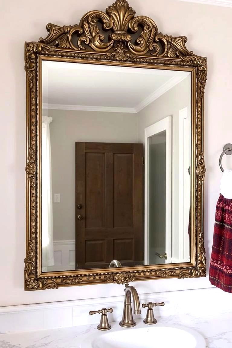 Double Framed Mirror with Vintage Detailing - 24 Farmhouse Bathroom Mirrors Ideas