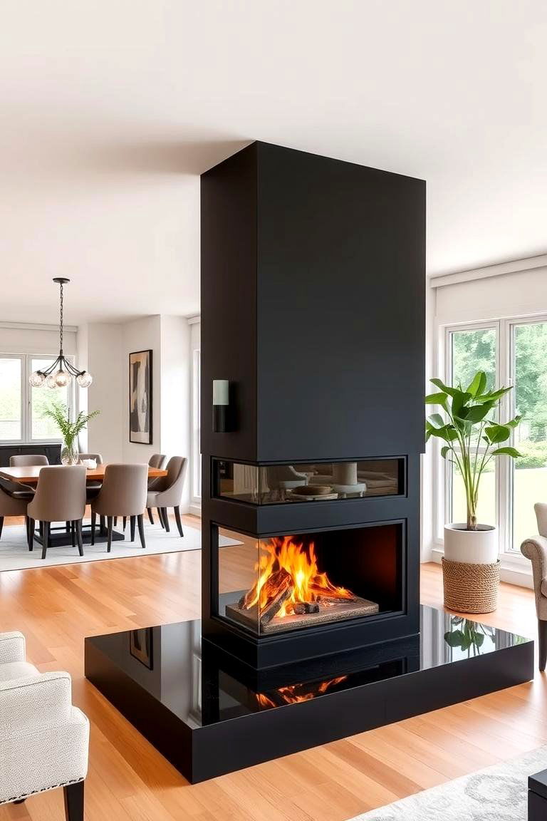 Double Sided Black Fireplace - 24 Black Fireplace Ideas