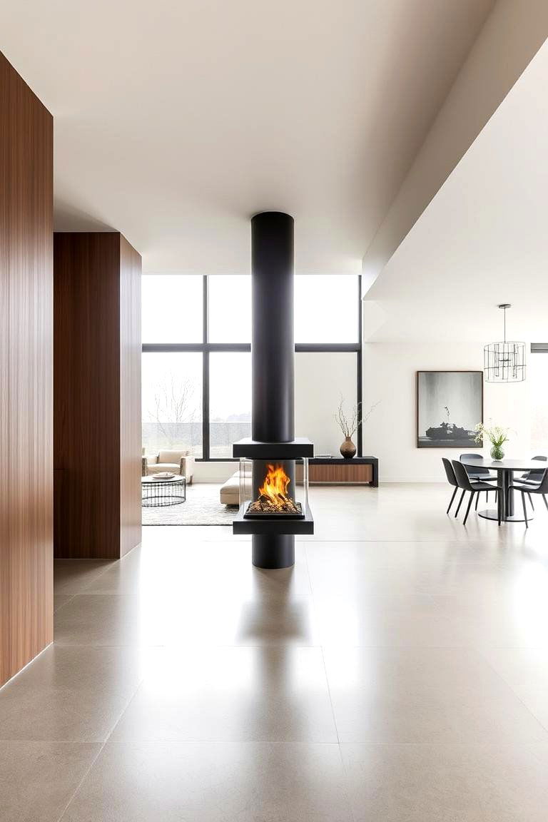Double Sided Fireplace Dividing Two Spaces - 24 Off-center Fireplace Ideas