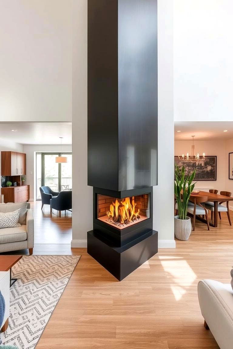 Double Sided Fireplace for Open Concept Living - 24 Modern Fireplace Ideas
