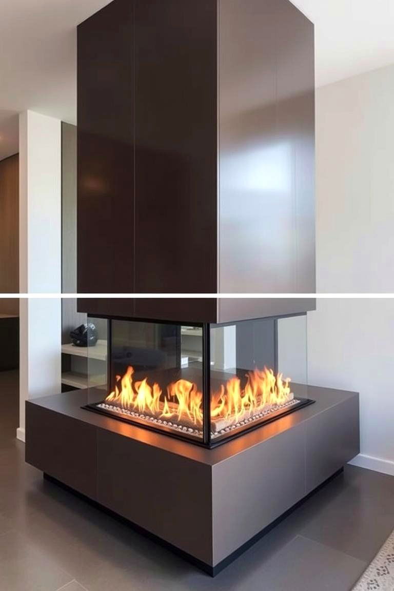 Double Sided Modern Fireplace - 24 Scandinavian Fireplace Ideas