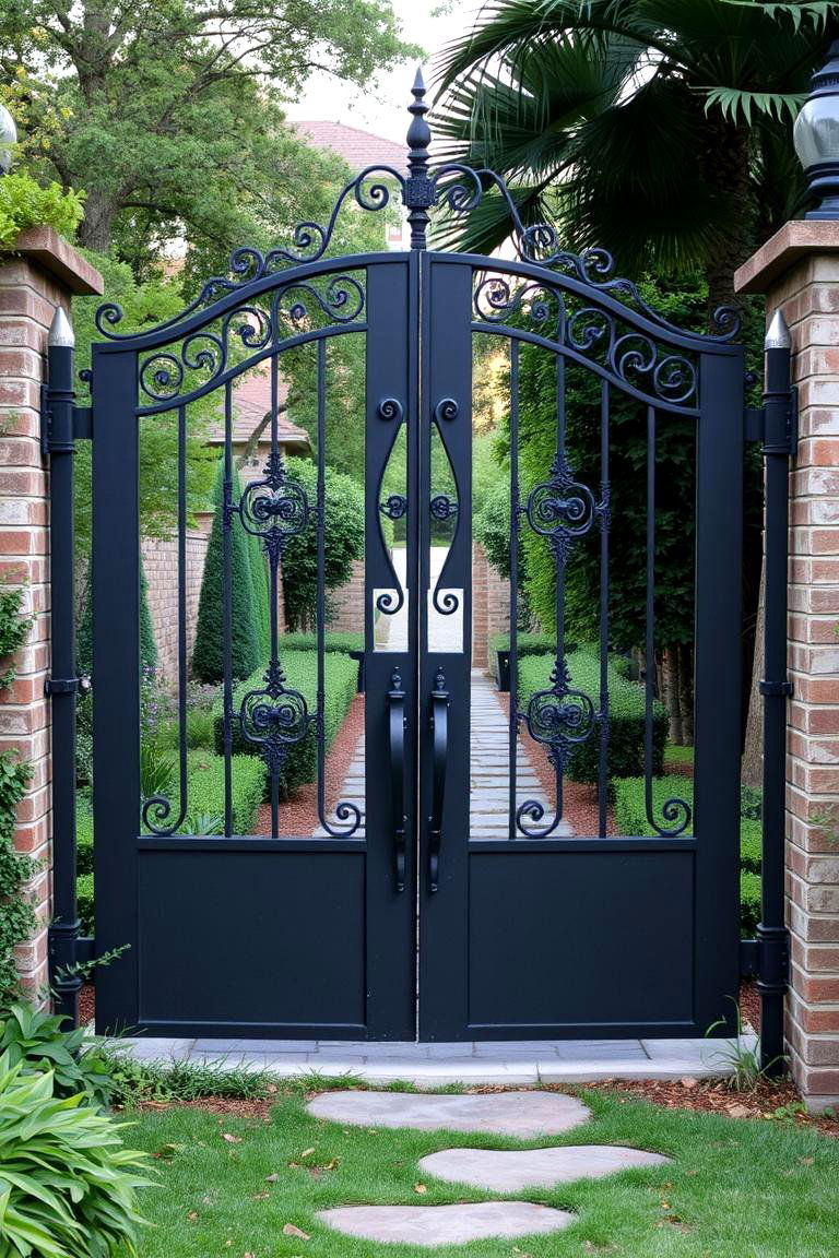 Double Swing Gate with Decorative Details - 24 Front Gate Ideas