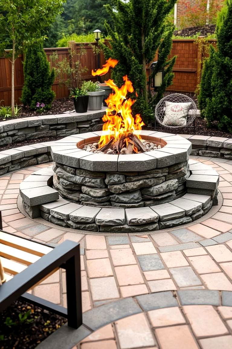 Double Tiered Concrete Paver Fire Pit - 24 Concrete Paver Patio Fire Pit Ideas
