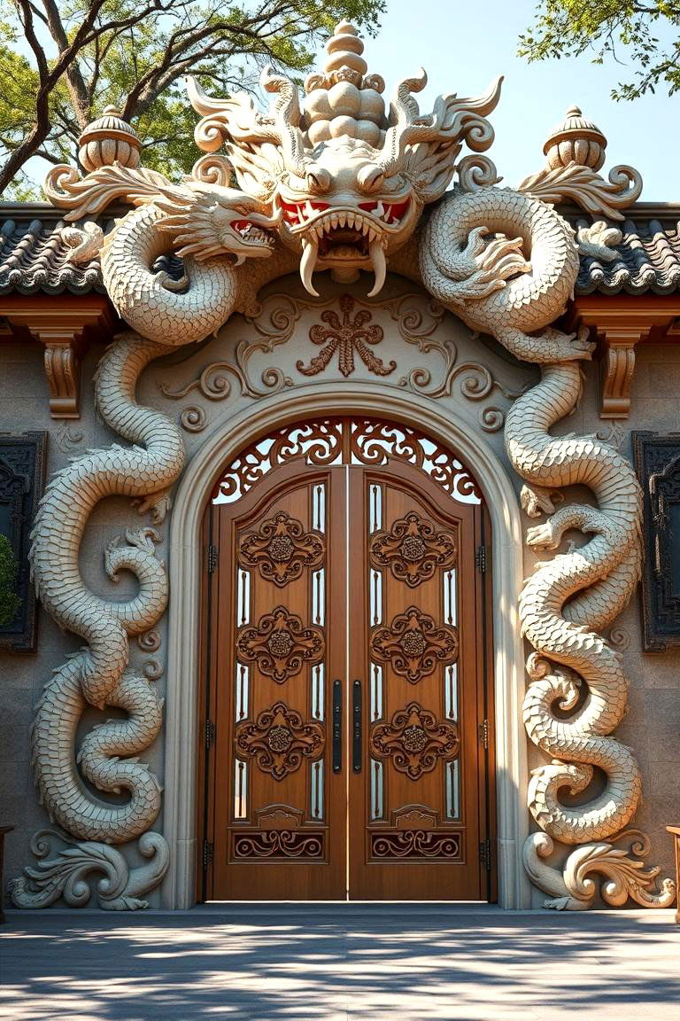 Dragon Themed Mystic Gate - 24 Japanese Garden Gate Design Ideas