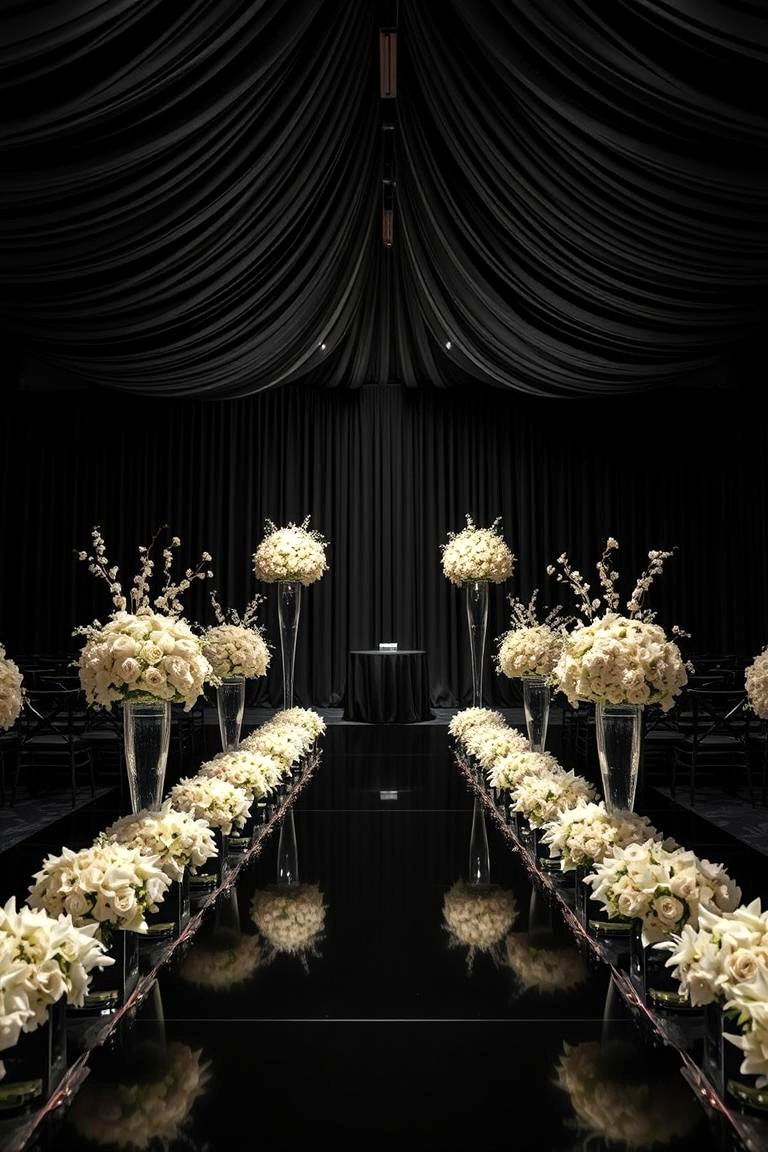 Dramatic Black and White Ceremony Decor - 24 Black and White Wedding Ideas
