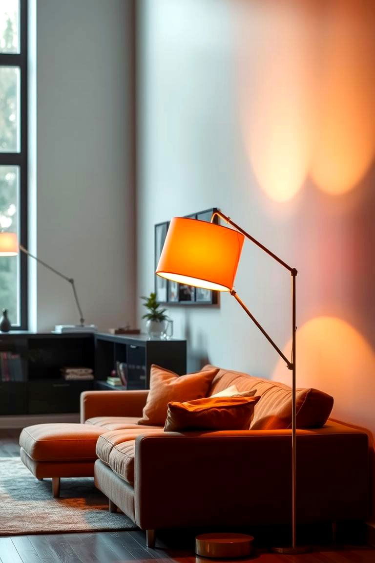 Dramatic Burnt Orange Floor Lamp - 24 Burnt Orange Living Room Ideas