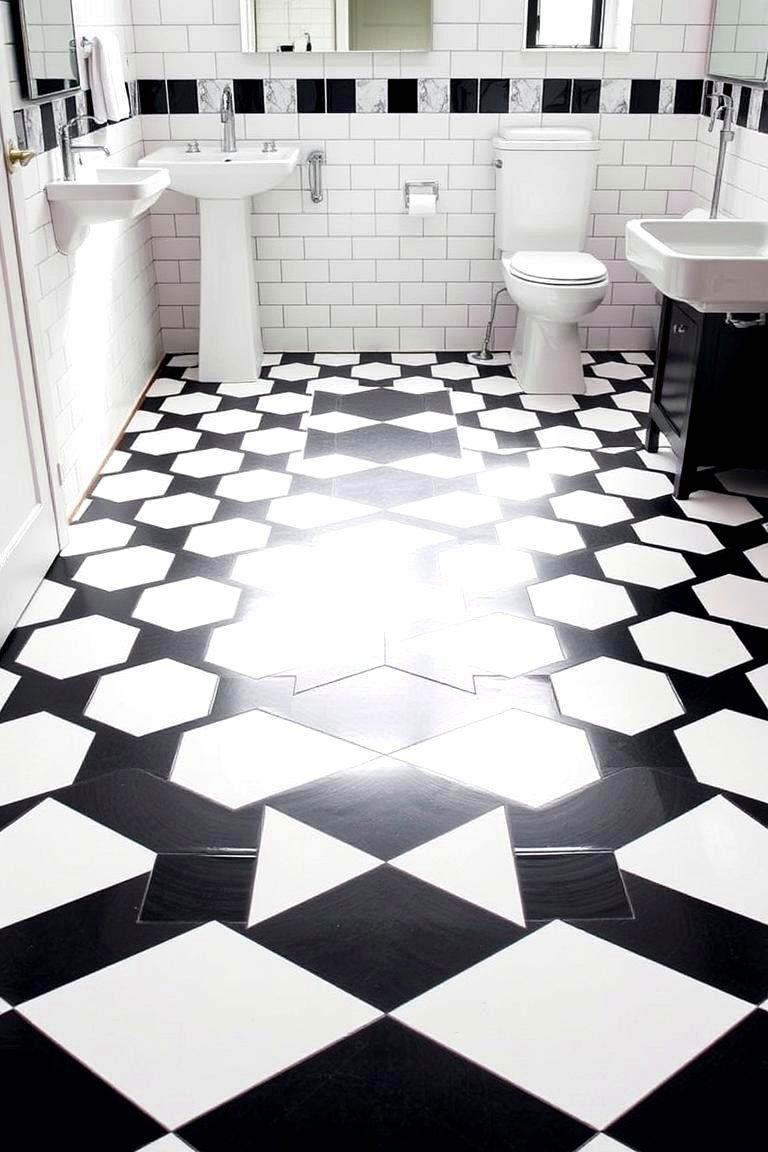 Dramatic Checkerboard Design - 24 Black Floor Bathroom Ideas