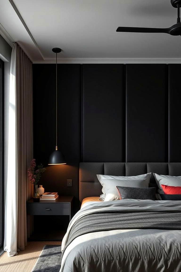 Dramatic Contrast Dark Tones with Bold Highlights - 24 Bedroom Interior Design Ideas