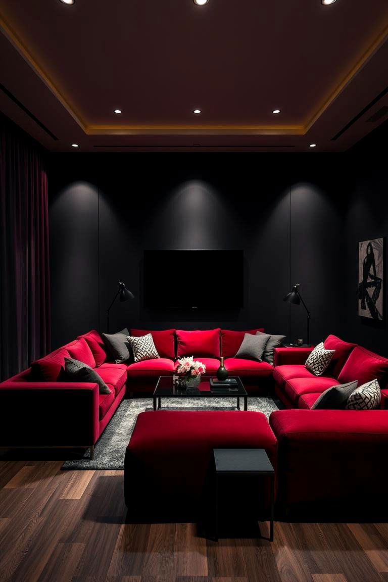 Dramatic Lighting Focus - 24 Burgundy Sofa Living Room Ideas