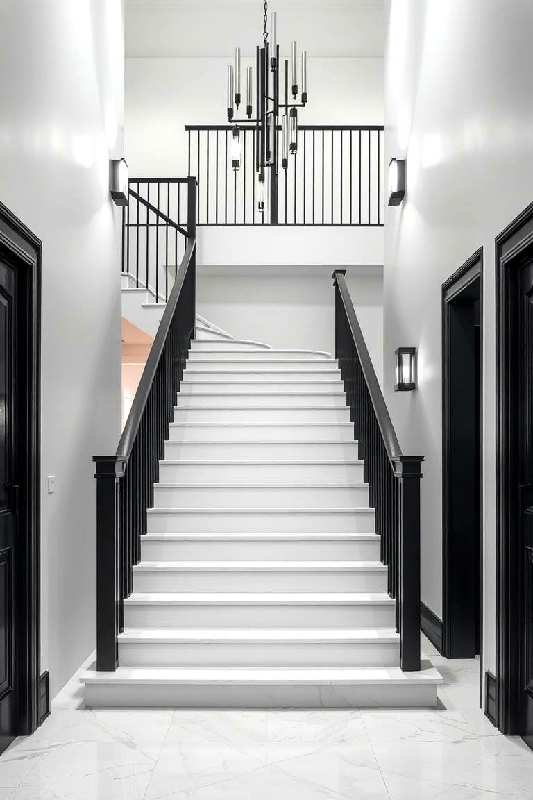 Dramatic Monochrome Staircase - 24 Black and White Entryway Design Ideas