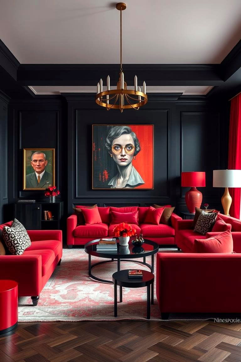 Dramatic Statement Bold Black and Red Space - 24 Black and Red Living Room Ideas