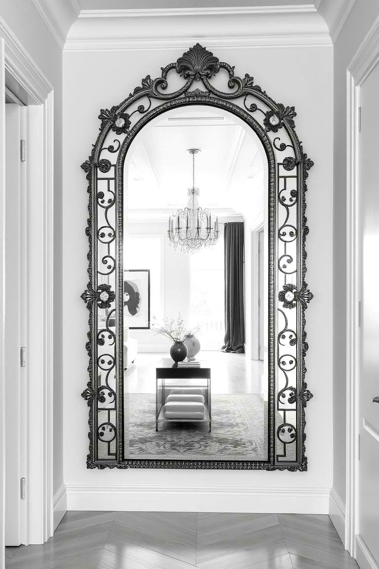 Dramatic Statement Mirror - 24 Black and White Hallway Ideas