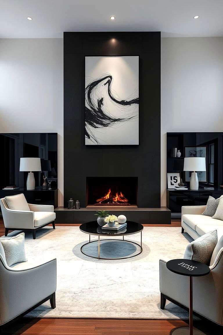 Dramatic Statement Piece - 24 Black and White Fireplace Ideas