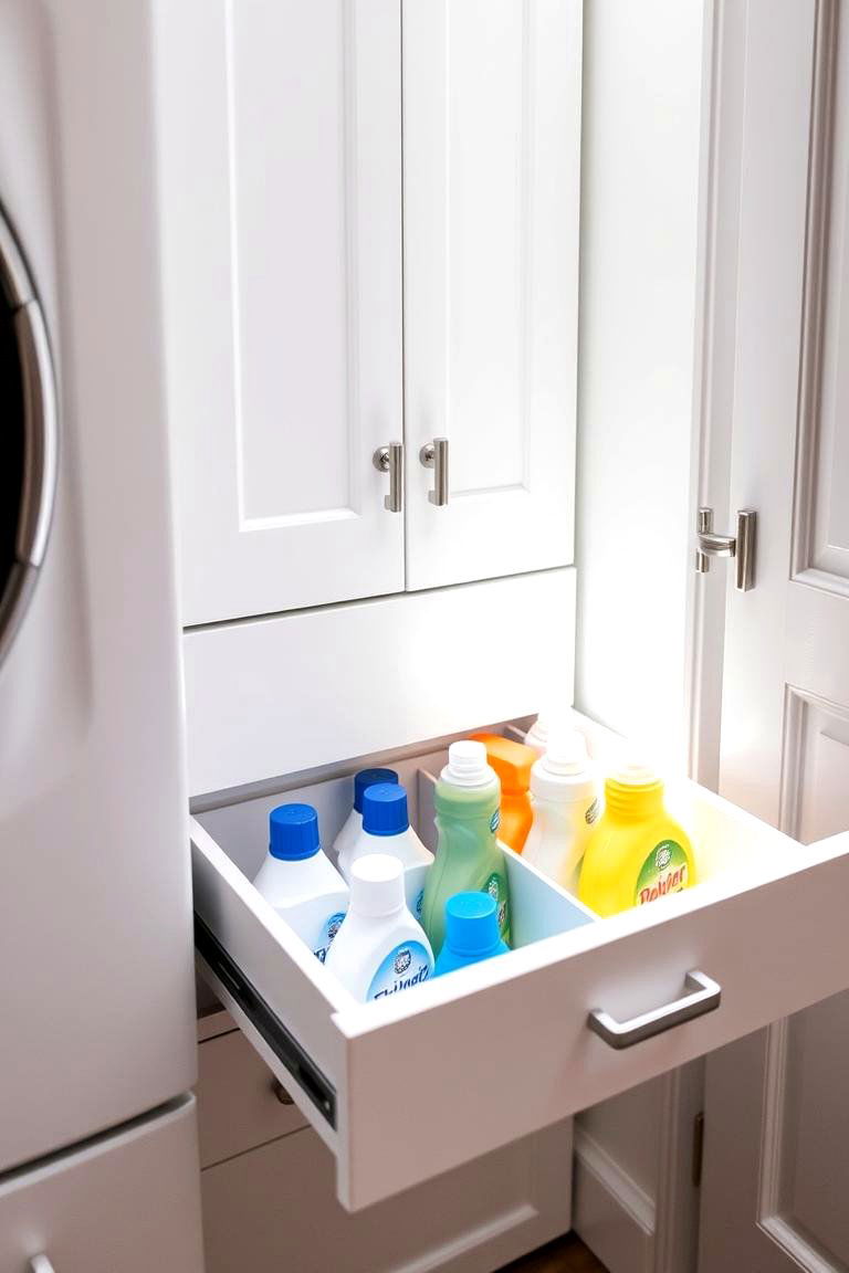 Drawer Dividers in Laundry Cabinets for Tidy Bottles - 24 Laundry Detergent Storage Ideas