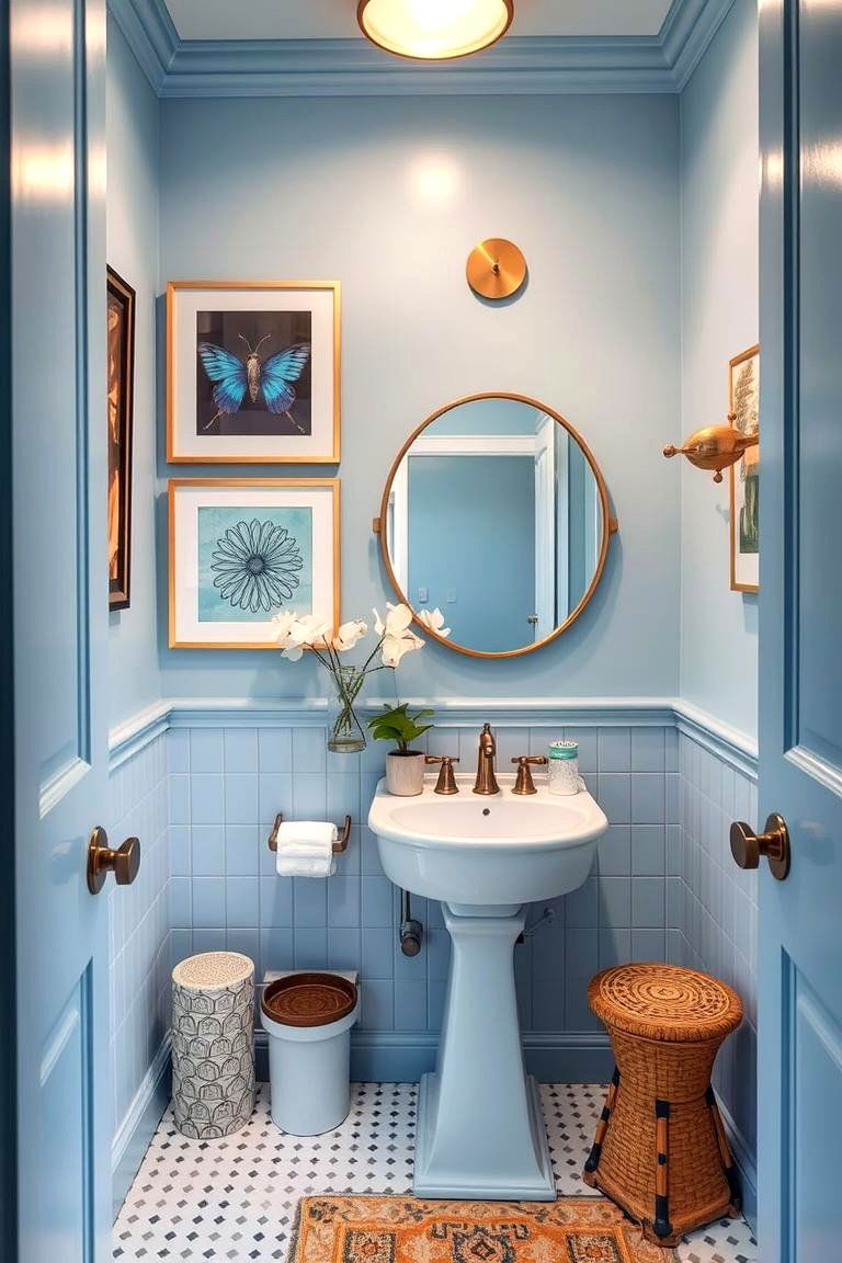 Dreamy Blue Artistic Flair - 24 blue powder room ideas