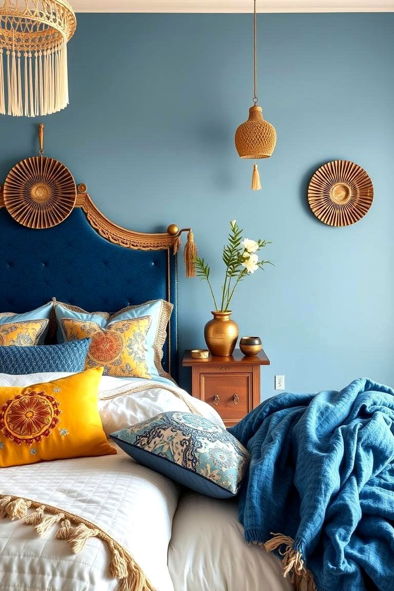 Dreamy Blue and Gold Bohemian Touches - 24 Blue and Gold Bedroom Ideas