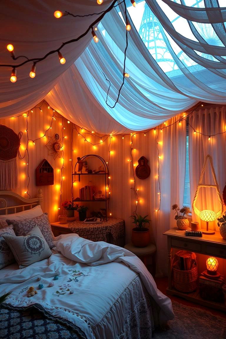Dreamy Fairy Lights - 24 Hippie Bedroom Ideas
