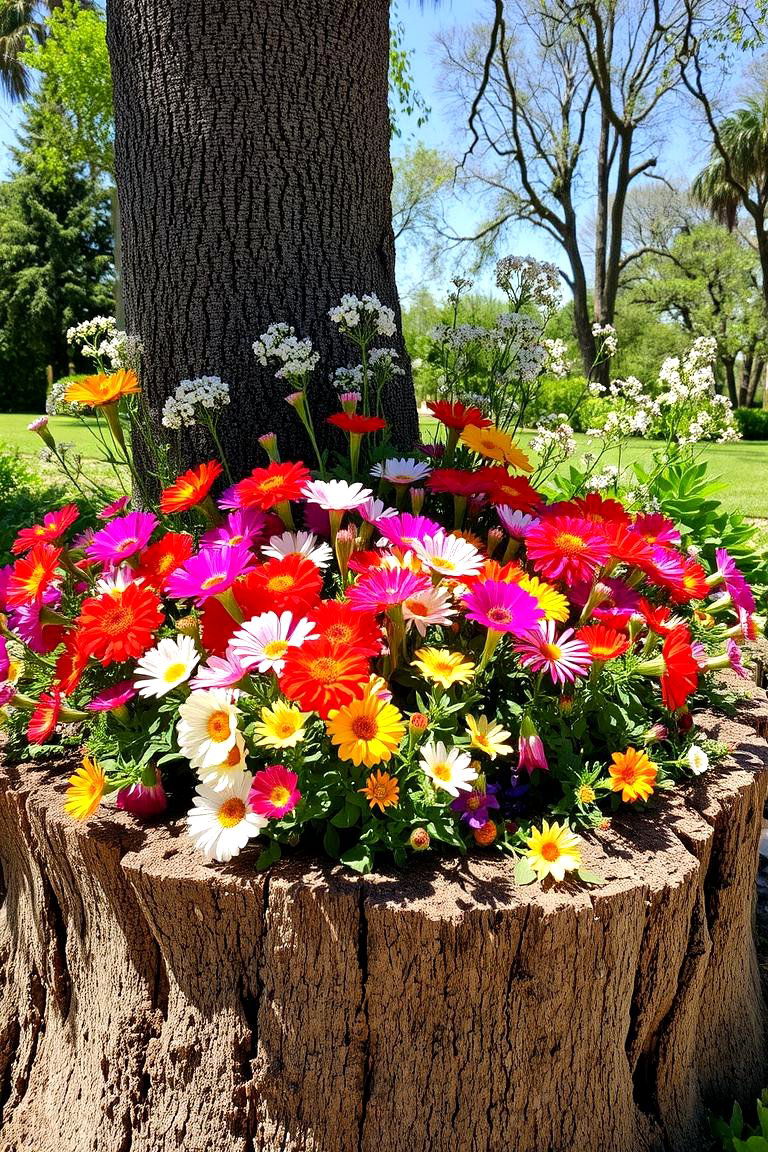Dreamy Flower Bed - 24 Tree Stump Fairy Garden Ideas