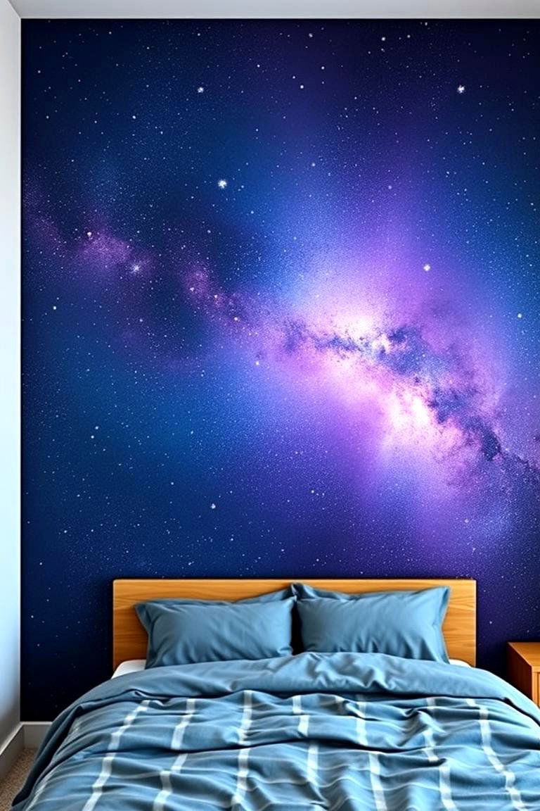 Dreamy Galaxy Wall - 24 Bedroom Wall Painting Ideas