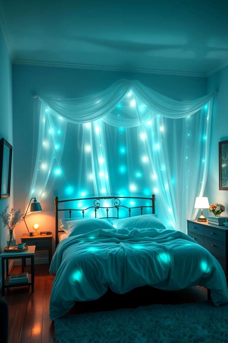 Dreamy Turquoise Lighting Effects - 24 Turquoise Bedroom Ideas