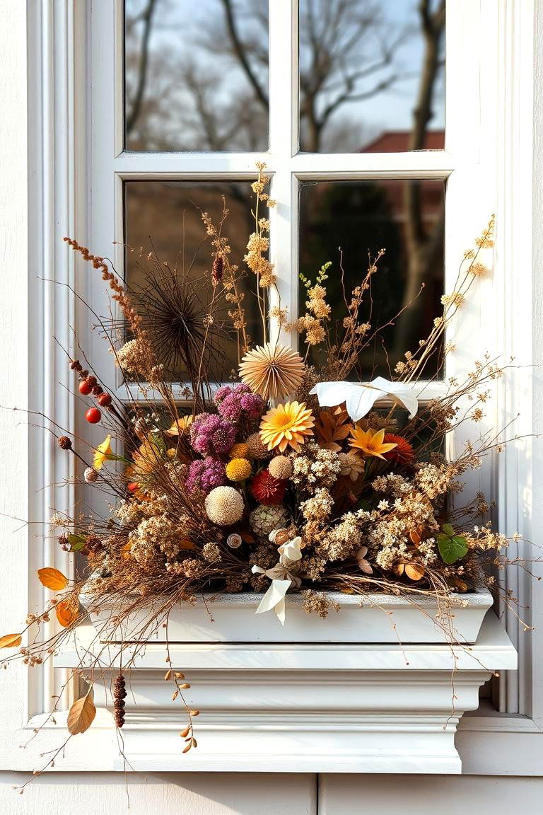 Dried Floral Elegance - 24 Fall Window Box Ideas