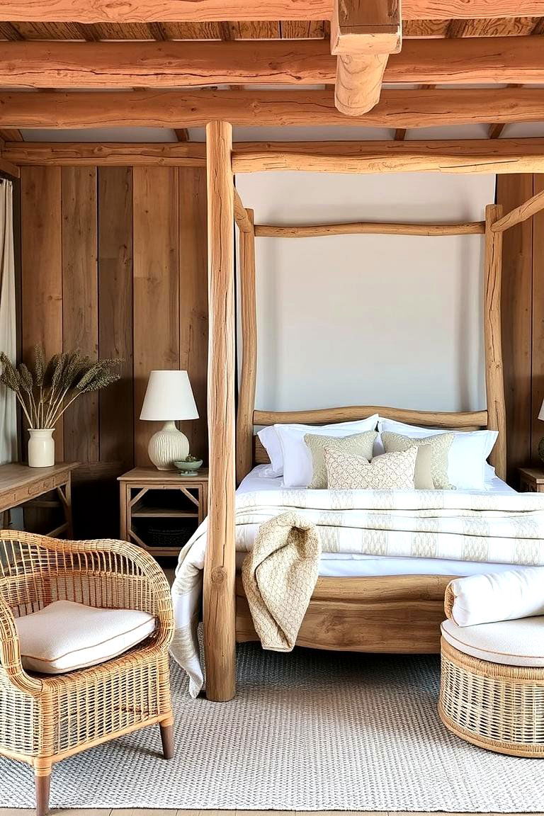 Driftwood Accents for Organic Charm - 24 Beach Themed Bedroom Ideas