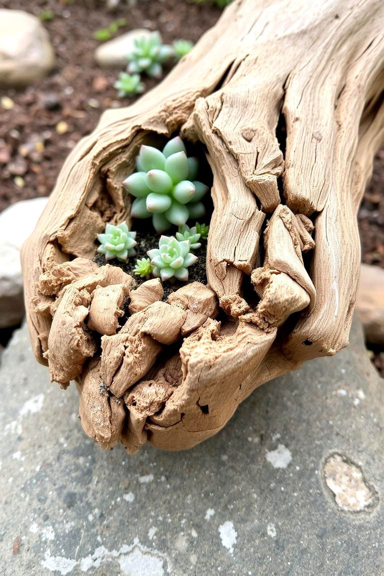 Driftwood Planters - 24 Outdoor Succulent Container Ideas