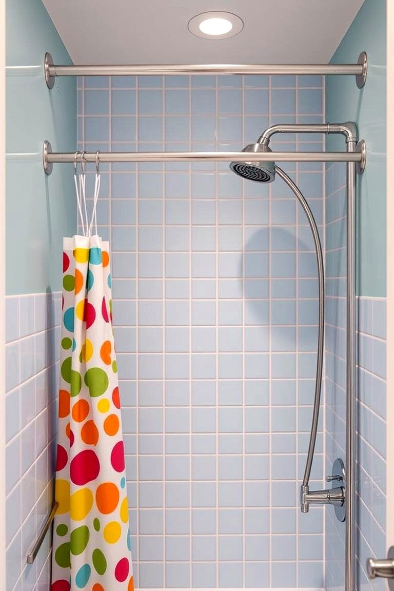 Dual Height Shower Rods - 24 Kids Bathroom Ideas