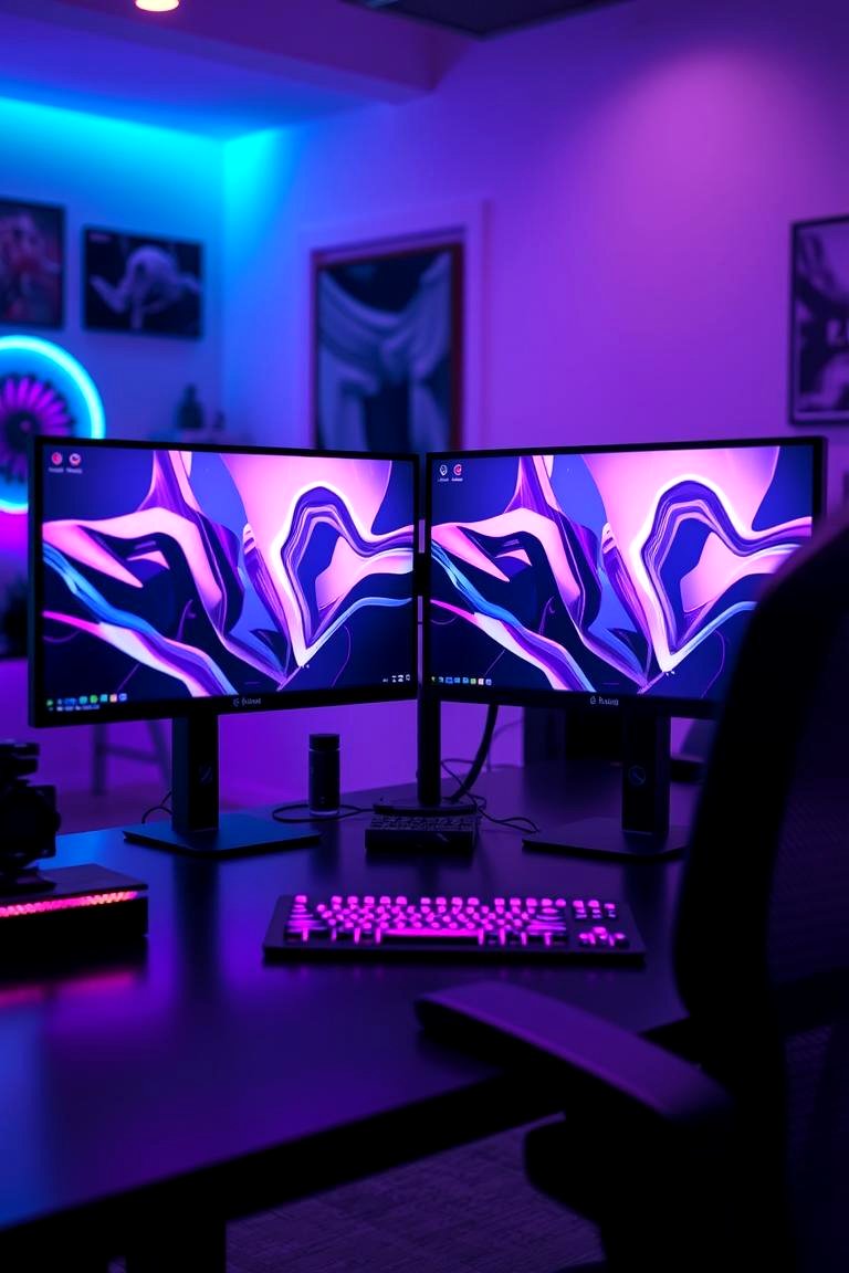 Dual Monitor Gaming Setup - 24 Purple Gaming Setup Ideas