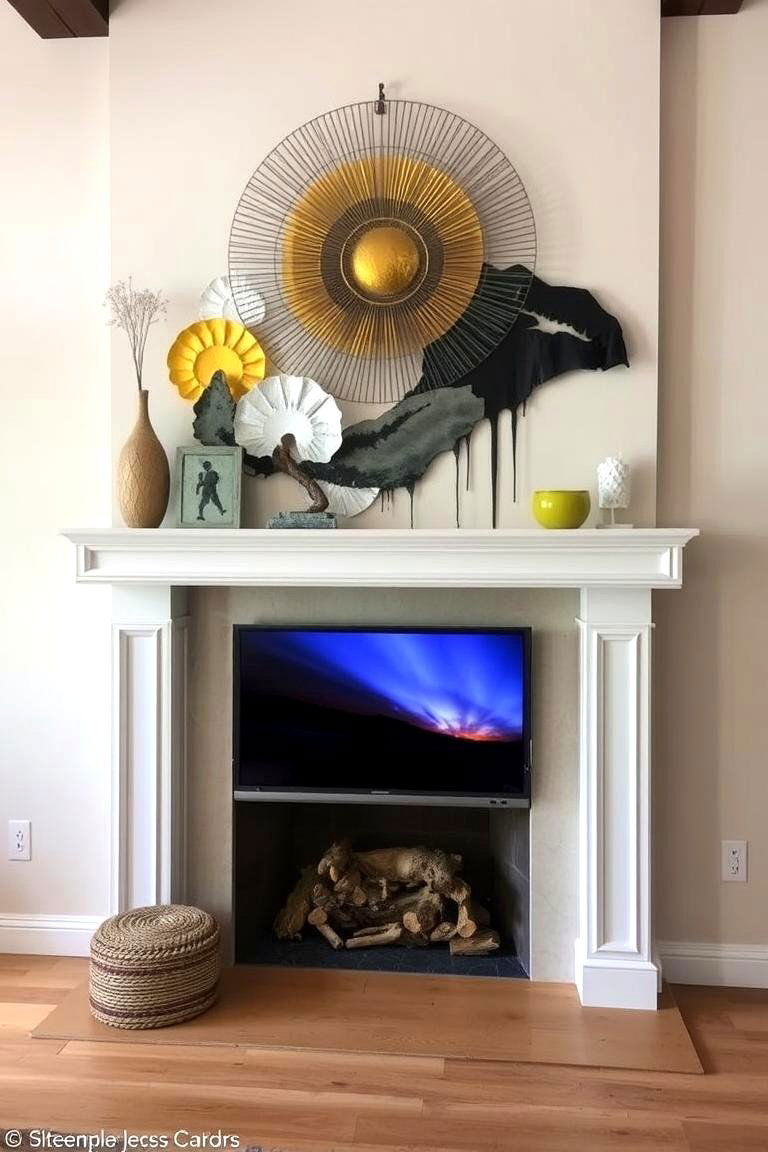 Dual Purpose Art Installation - 24 Tv Over Fireplace Ideas