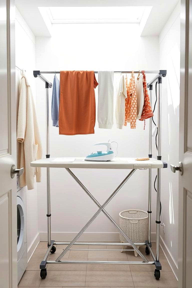 Dual Purpose Drying Rack with Ironing Board - 24 Laundry Room Drying Rack Ideas