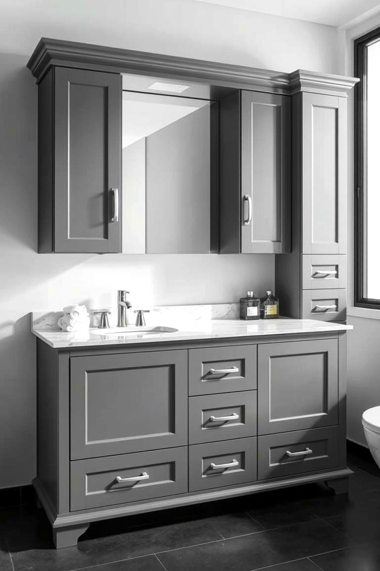 Dual Toned Grey Vanity with White Accents - 24 Grey Bathroom Vanity Design Ideas