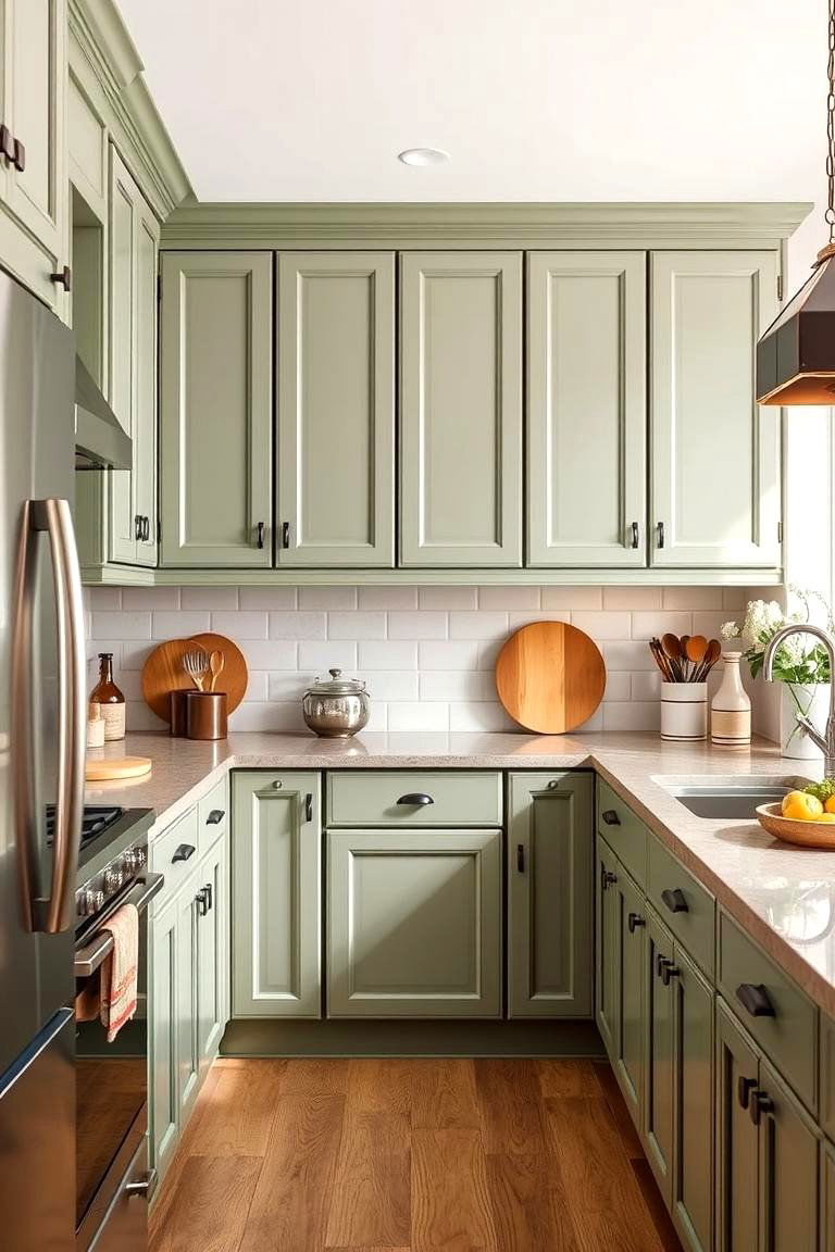 Durable Build Quality - 24 Rustic Sage Green Kitchen Cabinets