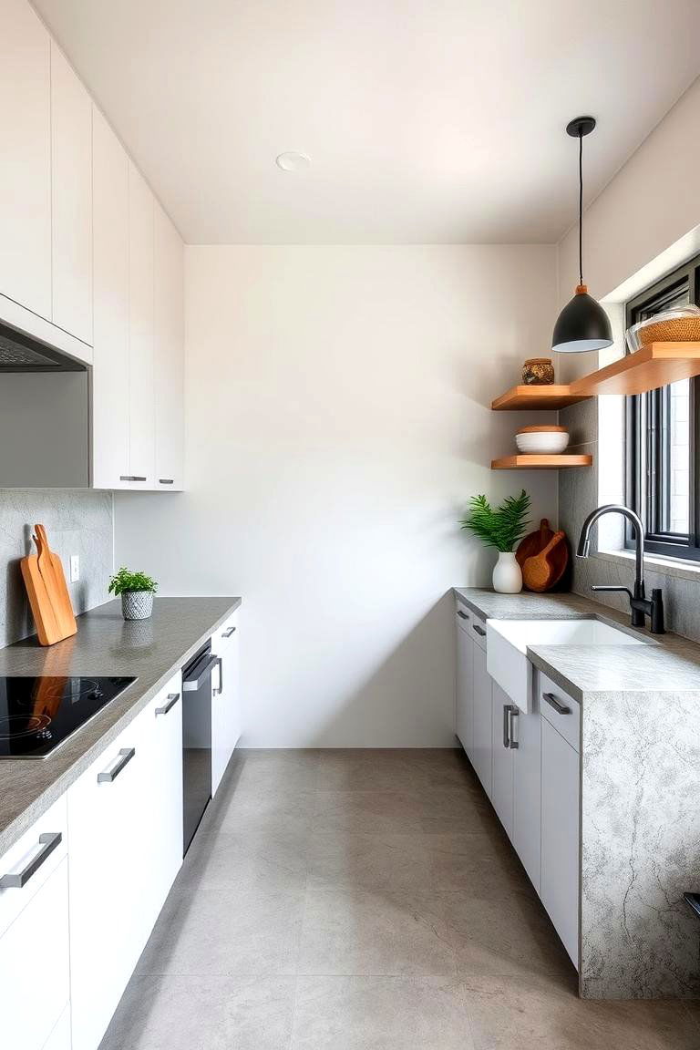 Durable Sealed Concrete with Textural Accents - 24 Concrete Floor Kitchen Ideas