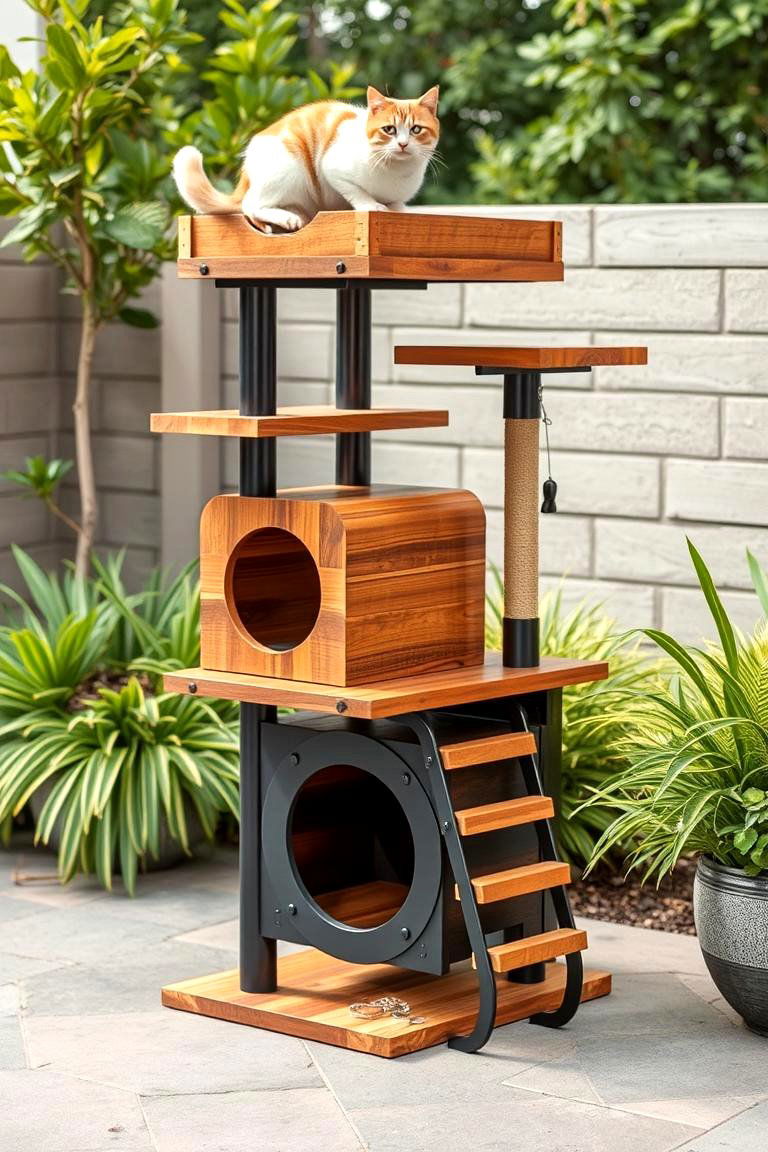 Durable Wood and Metal Fusion Cat Tree - 24 Outdoor Cat Tree Ideas