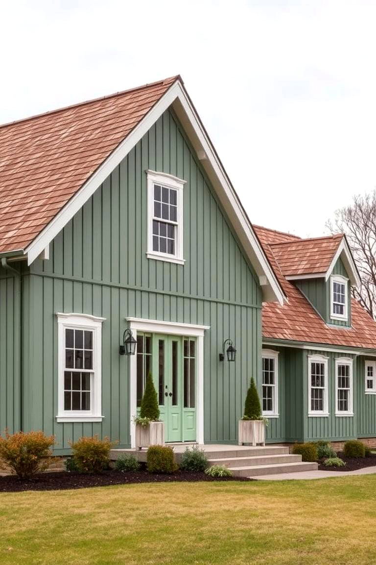 Dusty Green with Cedar Shake Roof - 24 Farmhouse Green Exterior Home Ideas