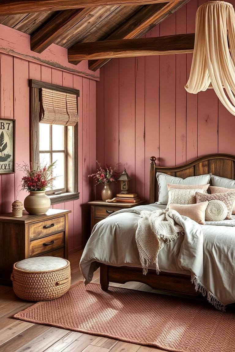 Dusty Rose with Rustic Elements - 24 Dusty Rose Bedroom Ideas