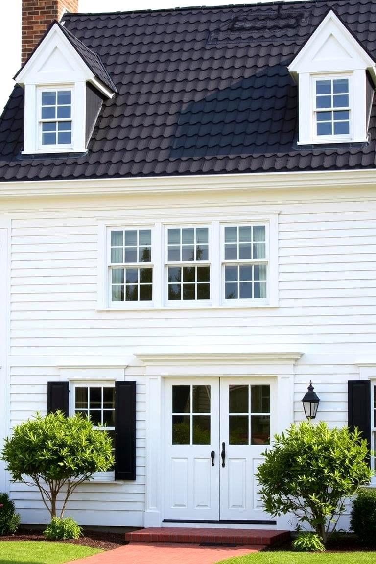 Dutch Colonial with a Gambrel Roof - 24 White Exterior Home with a Black Roof Ideas