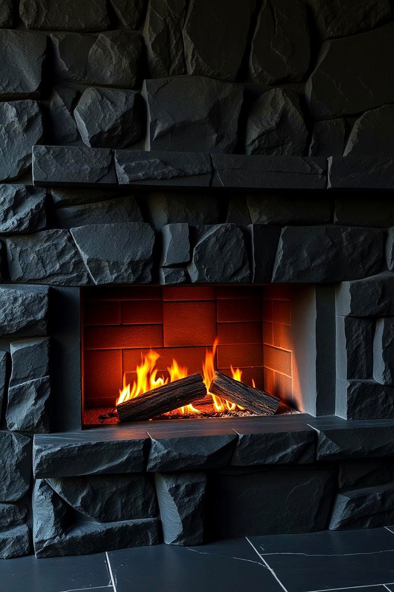 Dynamic Artisanal Flair - 24 Black Stone Fireplace Ideas