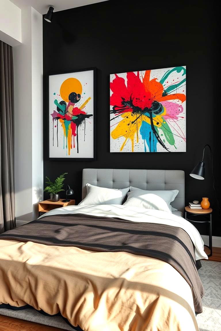 Dynamic Artistic Expression - 24 Black Accent Wall Bedroom Ideas