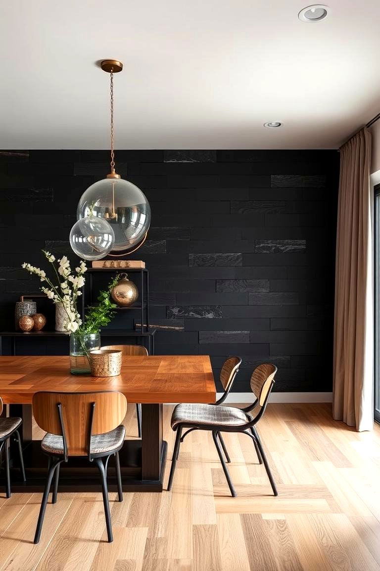 Dynamic Black Accent with Mixed Materials - 24 Black Accent Wall Dining Room Ideas