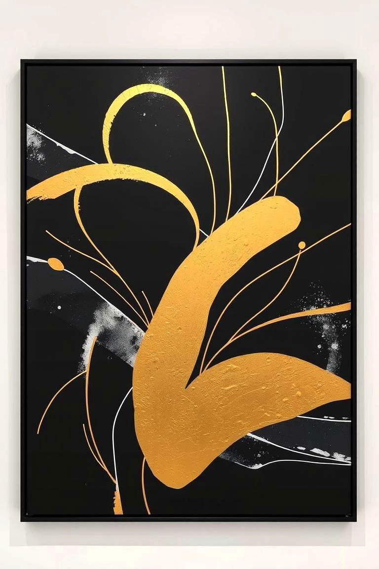 Dynamic Black and Gold Modern Art Display - 24 Black and Gold Centerpiece Ideas