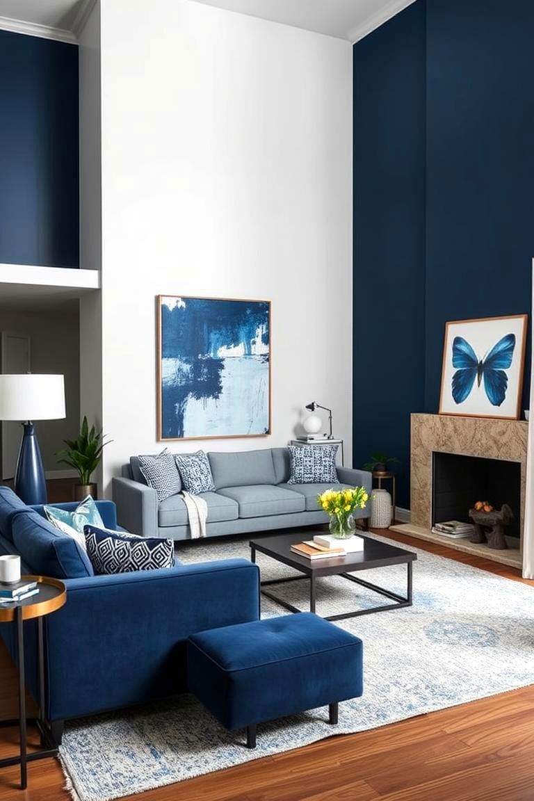 Dynamic Blue Layers - 24 Blue and White Bedroom Ideas