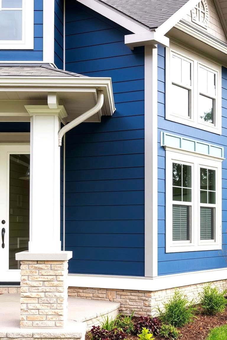 Dynamic Blue with Gray Trim - 24 blue exterior house paint ideas