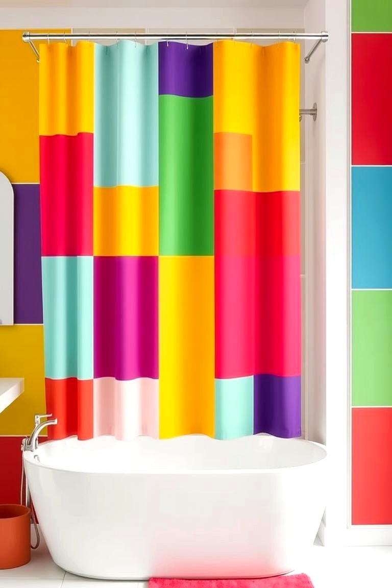 Dynamic Color Blocking - 24 bathroom curtain ideas