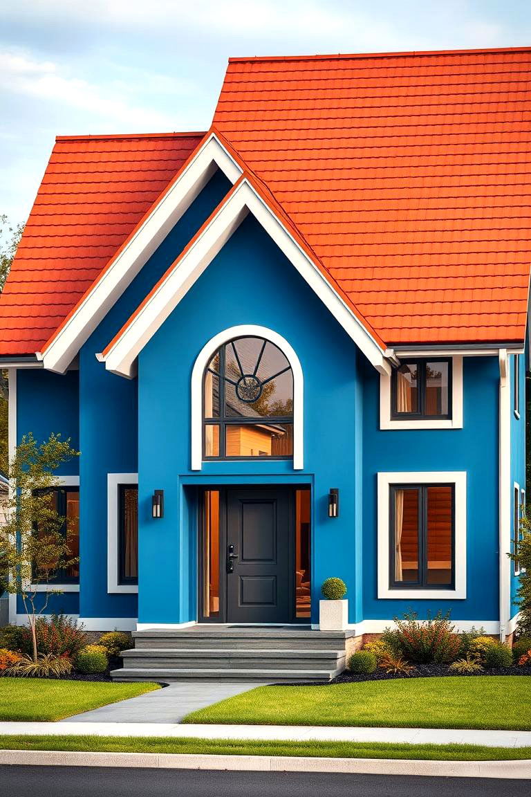 Dynamic Color Coordination - 24 blue exterior home with a brown roof ideas