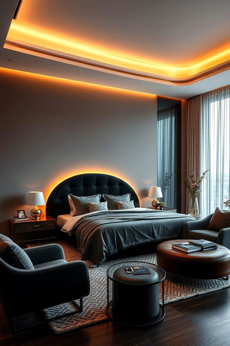 Dynamic Curved Design - 24 Black Headboard Bedroom Ideas
