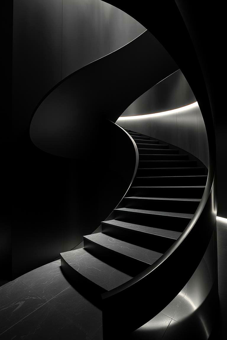 Dynamic Curves - 24 black staircase ideas