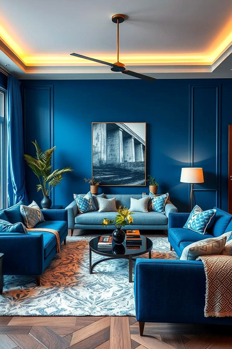 Dynamic Duo Bold Blue and Grey Accents - 24 Blue and Grey Living Room Ideas