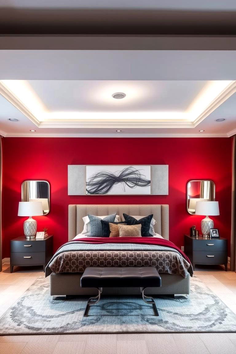 Dynamic Duo Red and Gray - 24 Bedroom Painting Ideas With Two Colors